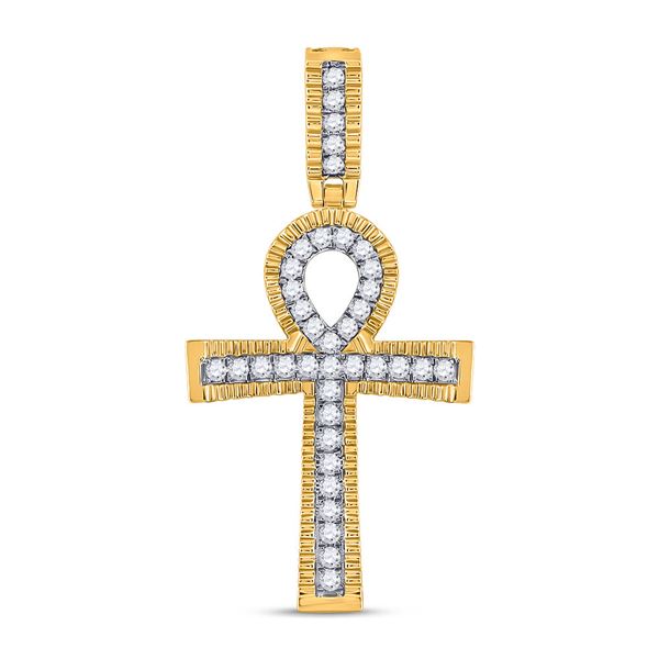 Mens Diamond Ankh Cross Charm Pendant 1 Cttw 10kt Yellow Gold