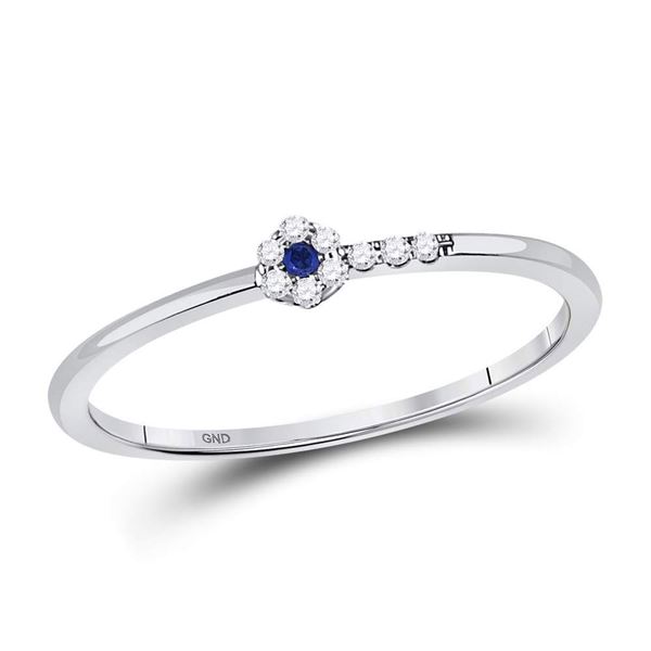 Blue Sapphire Diamond Stackable Band Ring 1/12 Cttw 10kt White Gold