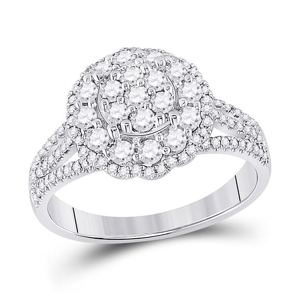 Diamond Halo Flower Cluster Ring 7/8 Cttw 14kt White Gold