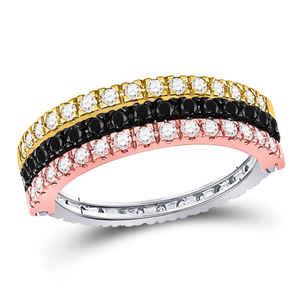 Black Color Enhanced Diamond Convertible Band Ring 1 Cttw 10kt Tri-Tone Gold