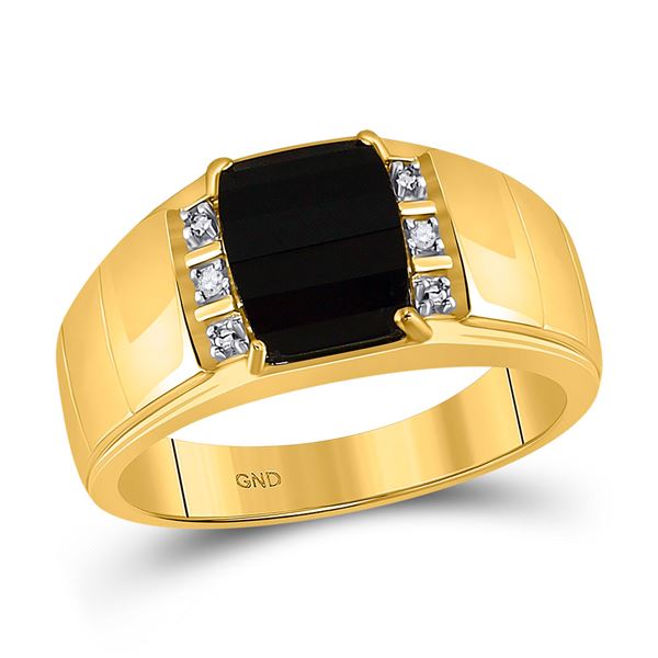 Mens Diamond Black Onyx Solitaire Ring .02 Cttw 10kt Yellow Gold
