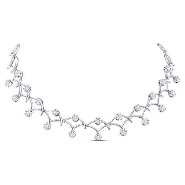 Diamond Cocktail Cluster Necklace 3-1/2 Cttw 14kt White Gold