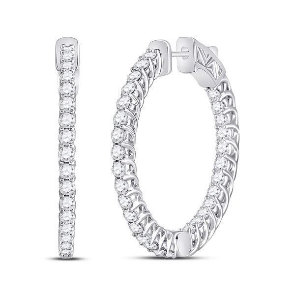 Diamond Single Row Hoop Earrings 3 Cttw 14kt White Gold