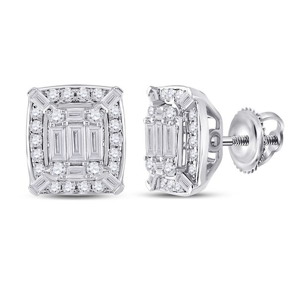 Baguette Diamond Cluster Earrings 1/2 Cttw 14kt White Gold