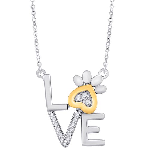 Diamond Paw Love Fashion Necklace 1/20 Cttw 10kt Two-tone Gold