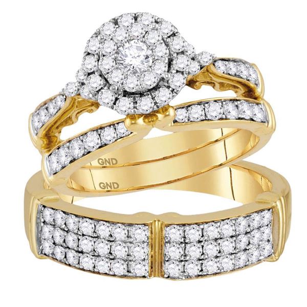 His Hers Diamond Solitaire Matching Wedding Set 1-1/2 Cttw 14kt Yellow Gold