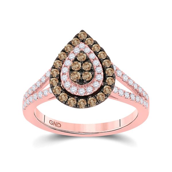 Brown Diamond Teardrop Ring 3/4 Cttw 14kt Rose Gold