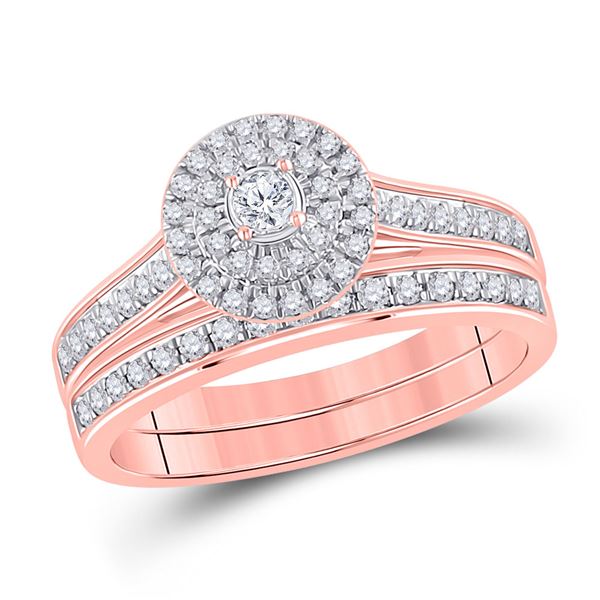 Diamond Halo Bridal Wedding Ring Band Set 1/2 Cttw 10kt Rose Gold