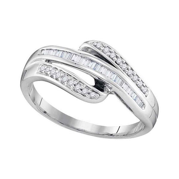 Baguette Channel-set Diamond Triple Row Band Ring 1/5 Cttw 10kt White Gold