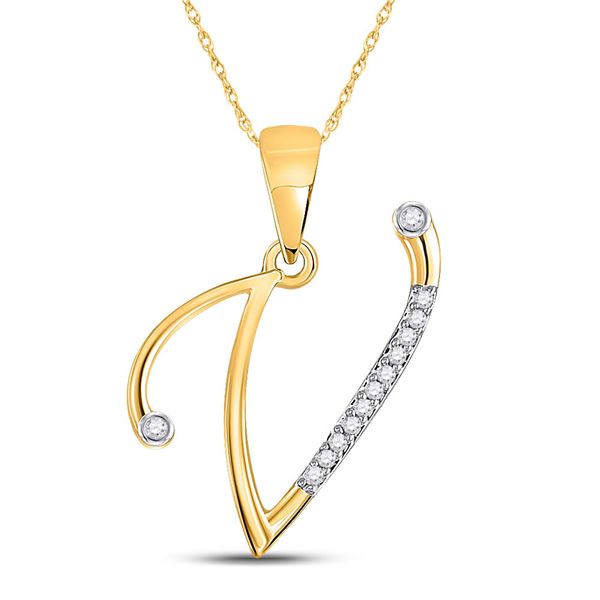 Diamond V Initial Letter Pendant 1/20 Cttw 10kt Yellow Gold