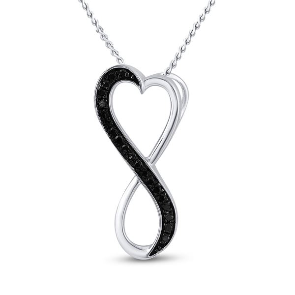 Black Color Enhanced Diamond Infinity Heart Pendant 1/10 Cttw Sterling Silver