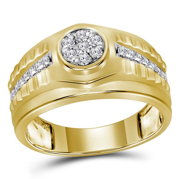 Mens Diamond Ribbed Cluster Ring 1/2 Cttw 10kt Yellow Gold