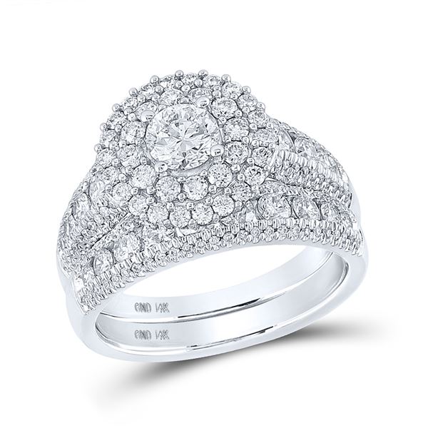 Diamond Bridal Wedding Ring Band Set 2 Cttw 14kt White Gold