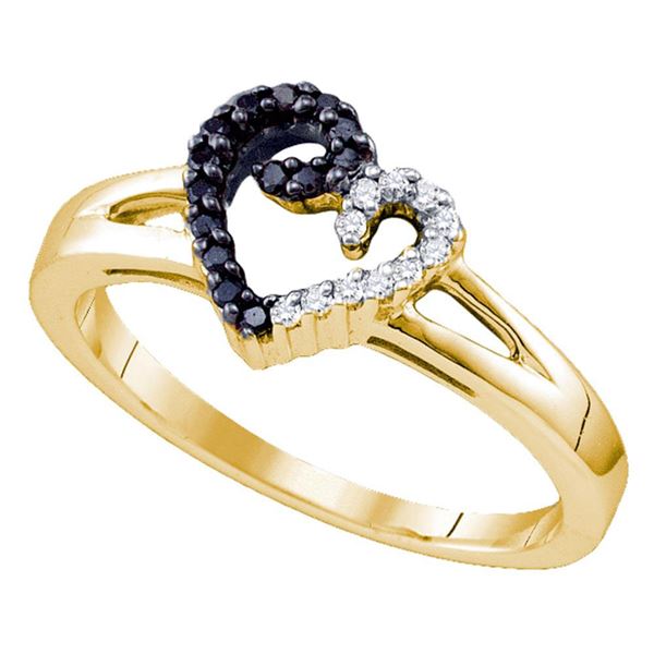 Sterling Silver Black Color Enhanced White Diamond Yellow-tone Heart Ring 1/6 Cttw Sterling Silver
