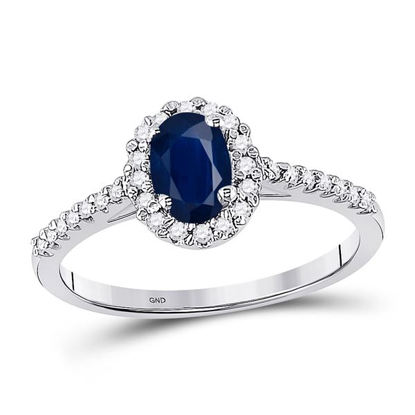 Oval Lab-Created Blue Sapphire Solitaire Ring 3/4 Cttw 10kt White Gold