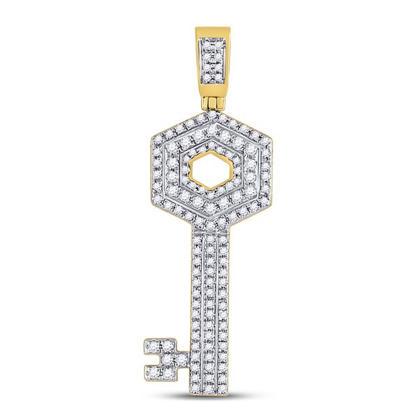 Mens Diamond Key Charm Pendant 5/8 Cttw 10kt Yellow Gold