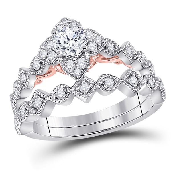 Diamond Bridal Wedding Ring Band Set 3/4 Cttw 14kt Two-tone Gold