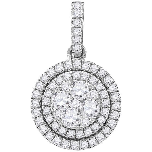 Diamond Double Frame Flower Cluster Pendant 7/8 Cttw 14kt White Gold