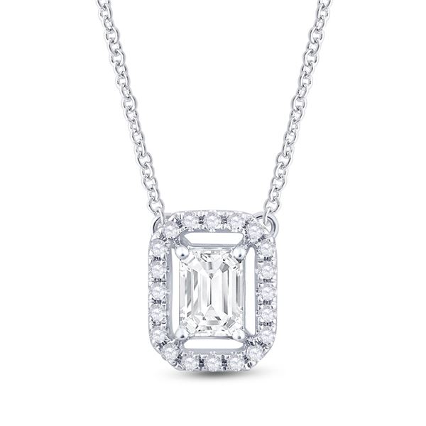 Emerald Diamond Solitaire Necklace 5/8 Cttw 14kt White Gold