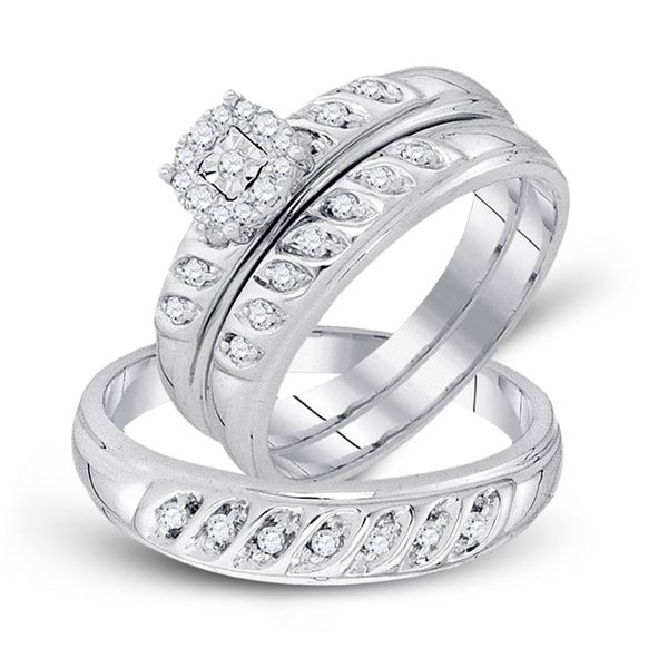 His Hers Diamond Cluster Matching Wedding Set 1/3 Cttw 10kt White Gold