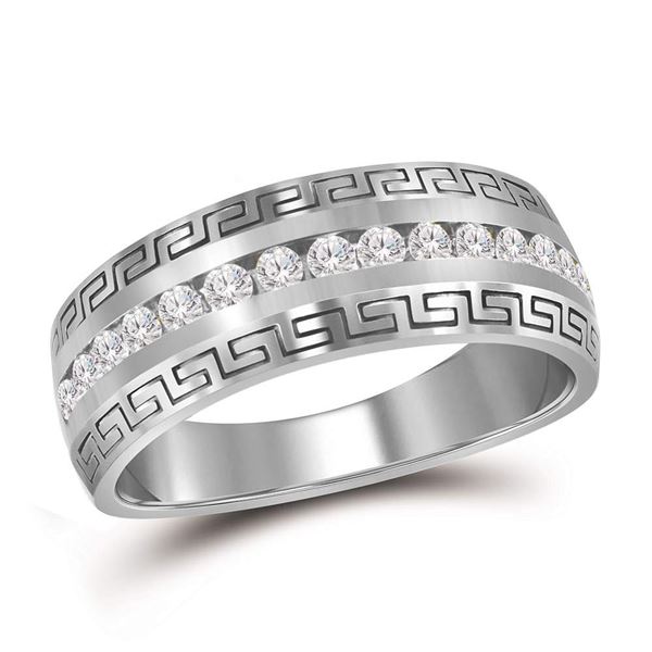 Mens Diamond Wedding Greek Key Band Ring 1 Cttw 14kt White Gold