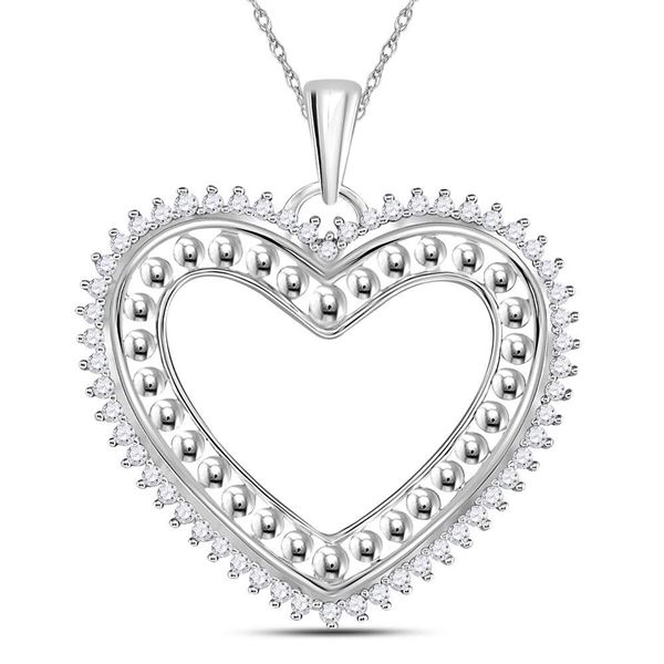 Diamond Beaded Heart Pendant 1/4 Cttw 14kt White Gold