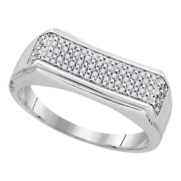 Sterling Silver Mens Diamond Rectangle Band Ring 1/6 Cttw Sterling Silver