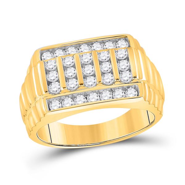 Mens Diamond Ribbed Fashion Ring 1 Cttw 10kt Yellow Gold