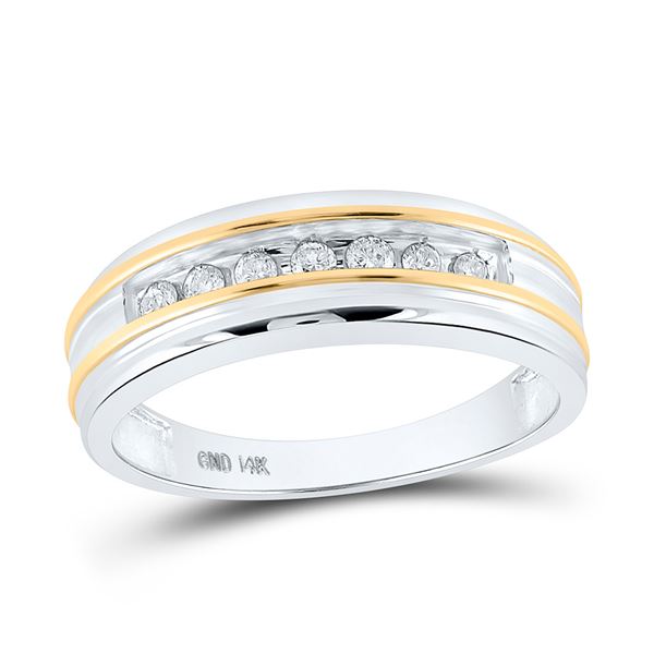 Mens Channel-set Diamond Wedding Band 1/4 Cttw 14kt White Two-tone Gold