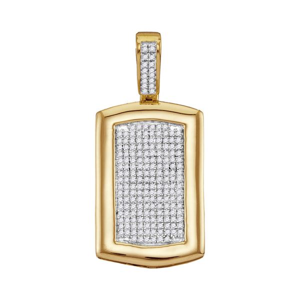 Mens Diamond Dog Tag Cluster Charm Pendant 1/2 Cttw 10kt Yellow Gold