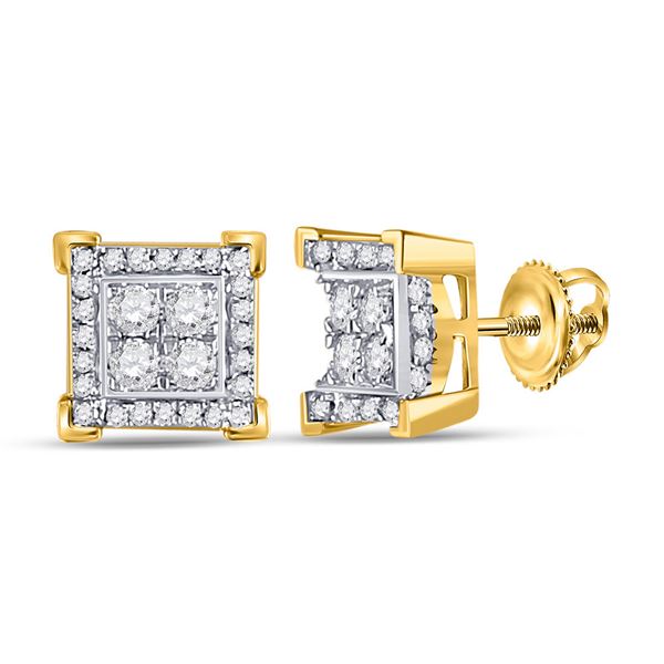 Mens Diamond Square Earrings 1/3 Cttw 10kt Yellow Gold