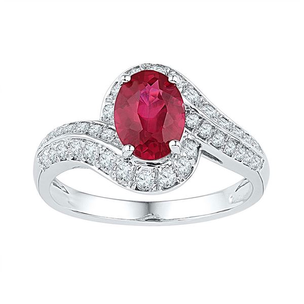 Oval Lab-Created Ruby Solitaire Ring 2 Cttw 10kt White Gold