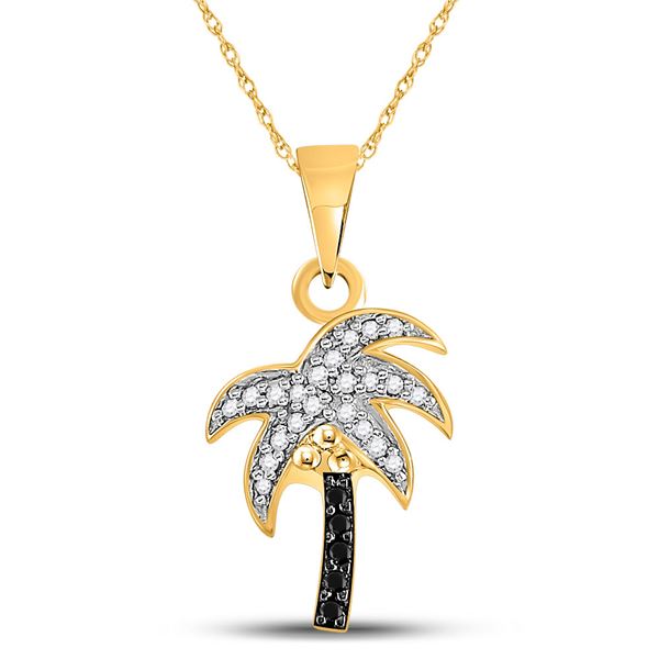 Black Color Enhanced Diamond Palm Tree Pendant 1/8 Cttw 10kt Yellow Gold