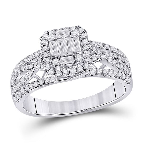 Baguette Diamond Square Cluster Ring 3/4 Cttw 14kt White Gold