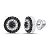 Image 1 : Black Color Enhanced Diamond Circle Cluster Earrings 1/4 Cttw 10kt White Gold