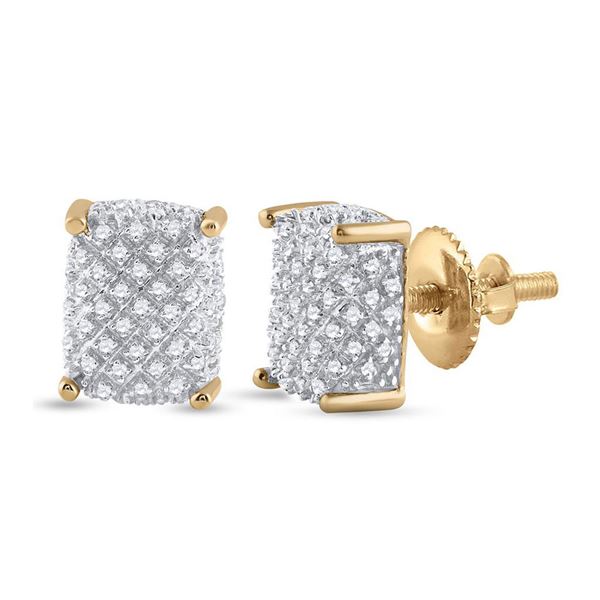 Mens Diamond Cluster Earrings 1/3 Cttw 10kt Yellow Gold