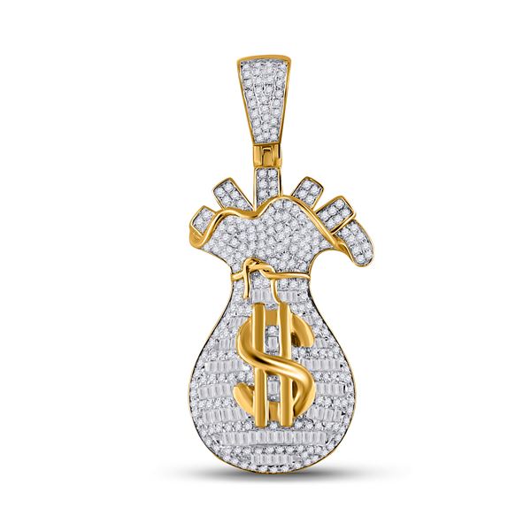Mens Diamond Money Bag Charm Pendant 1-1/4 Cttw 10kt Yellow Gold