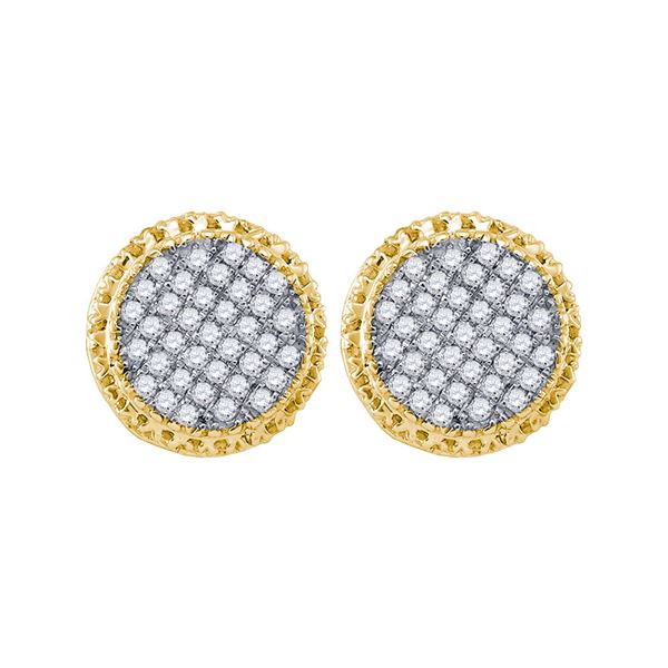 Mens Diamond Circle Cluster Earrings 1/3 Cttw 10kt Yellow Gold