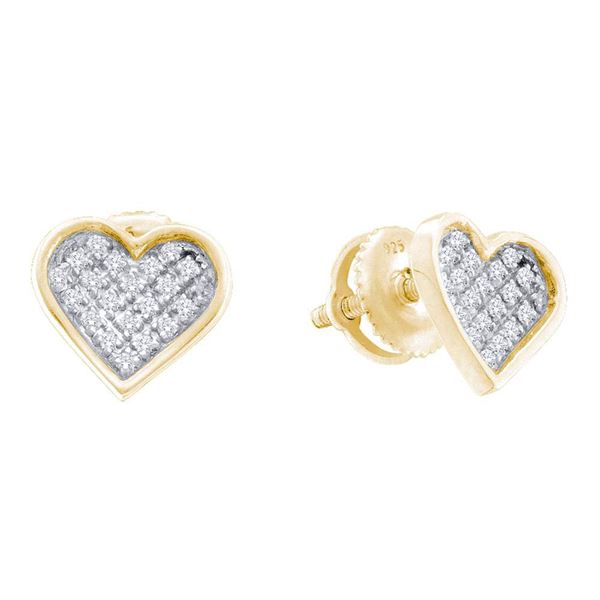 Diamond Heart Earrings 1/10 Cttw Yellow-tone Sterling Silver