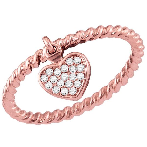 Diamond Heart Dangle Stackable Band Ring 1/10 Cttw 14kt Rose Gold