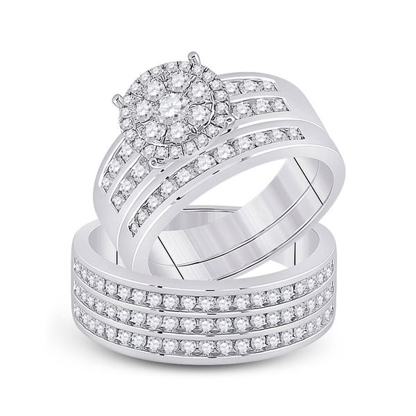 His Hers Diamond Cluster Matching Wedding Set 1-7/8 Cttw 14kt White Gold