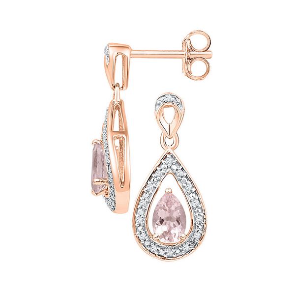 Pear Lab-Created Morganite Diamond Dangle Earrings 1/2 Cttw 10kt Rose Gold