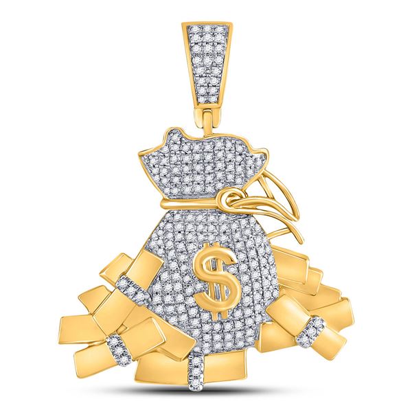 Mens Diamond Moneybag Charm Pendant 1 Cttw 10kt Yellow Gold