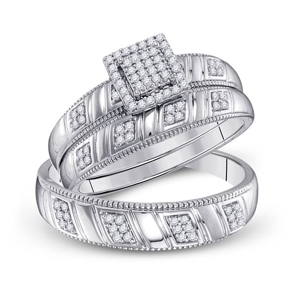 Sterling Silver His Hers Diamond Square Matching Wedding Set 1/4 Cttw Sterling Silver