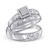 Image 1 : Sterling Silver His Hers Diamond Square Matching Wedding Set 1/4 Cttw Sterling Silver