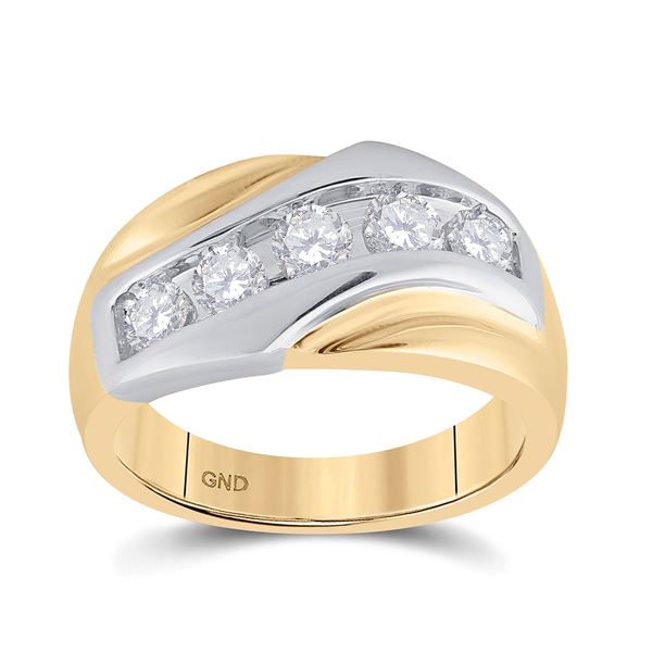 Mens Diamond 5-Stone Band Ring 1 Cttw 14kt Yellow Gold