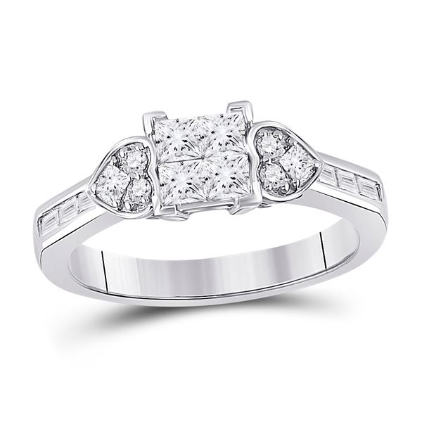 Princess Diamond Square Heart Cluster Ring 3/4 Cttw 14kt White Gold