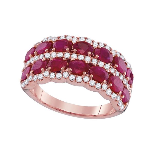 Oval Ruby Diamond Row Band Ring 3-7/8 Cttw 18kt Rose Gold