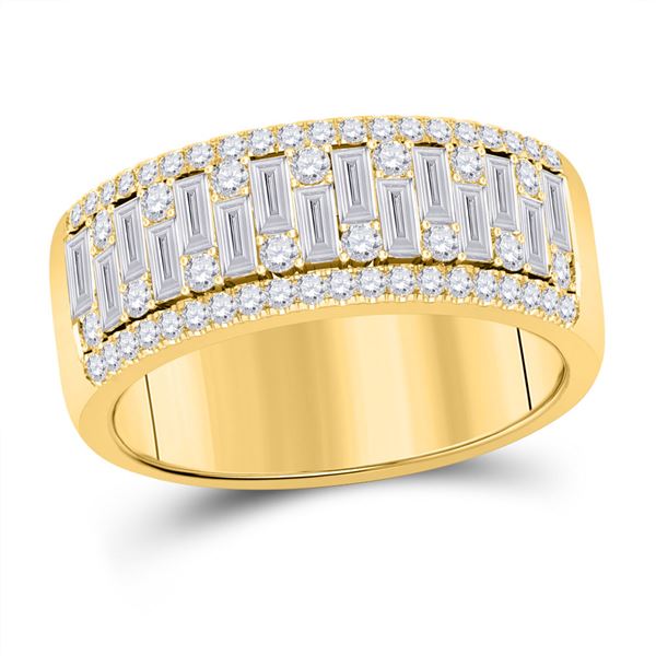 Mens Baguette Diamond Band Ring 1-1/4 Cttw 14kt Yellow Gold