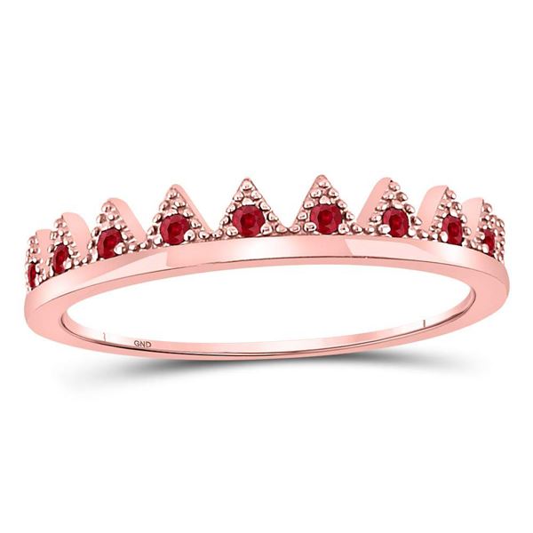 Ruby Beaded Chevron Stackable Band Ring 1/10 Cttw 10kt Rose Gold